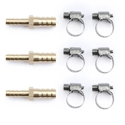 U.S. Solid 3pcs Brass Hose Barb Reducer Fitting Kits With 6 Clamps 3/8" To 1/4"