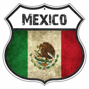 Letrero escudo bandera país México hombre carretera cueva decoración hogar aluminio metal - Imagen 1 de 1