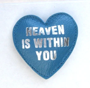 Leather Heart Shape Paperweight HEAVEN IS WITHIN YOU 3" BLUE 8 Ounces - Picture 1 of 6