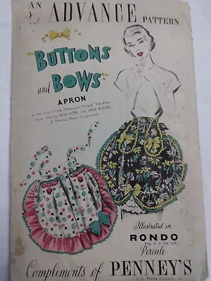 Apron Buttons And Bows Penneys JC Penney Advance Sewing Pattern UC FF VTG 40s - Image 1 of 4