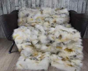 Luxury golden island fox fur blanket throw. Real fur blanket - Picture 1 of 4