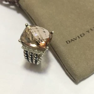 David Yurman Sterling Silver 16x12mm Morganite Diamond Wheaton Ring Size 8 - Picture 1 of 5