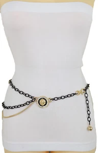 Mujeres Cadena de Metal Negro Cintura Alta Onda Lateral Oro León Dije Calce XS S M - Imagen 1 de 12