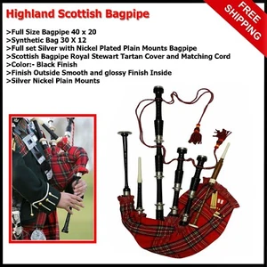 Scottish Great Highland Dudelsack Royal Stewart Tartan silberne Halterung mit Hartschale - Bild 1 von 4