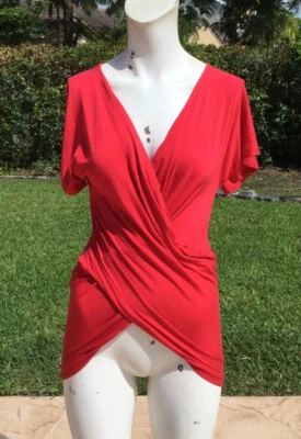 DONNA KARAN BLUSA TOP MANGA GORRA INFORMAL ELÁSTICA DETALLE FRONTAL TALLA M Foto 1 de 4