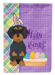 Dachshund Doxie Wirehair Black Tan Easter Flag Garden Size WDK5014GF - Picture 1 of 3