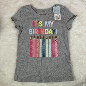 Girls Size 4t Cat & Jack It’s My Birthday Tee T Shirt Grey/Multicolored - Picture 1 of 3