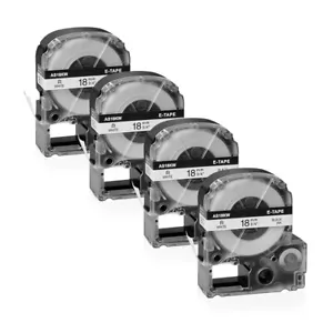 4PK Black on White 3/4" Compatible for EPSON LK-5WBN LC-5WBN KingJim SS18KW Tape - Picture 1 of 13