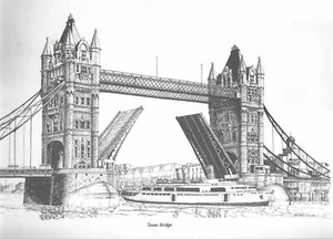 BERNARD SMITH Tower Bridge London Black & White Drawing Lithograph Print - Picture 1 of 1