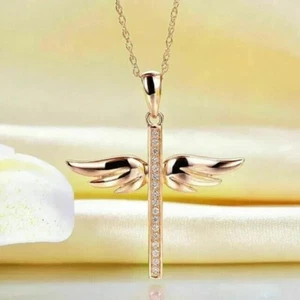 1.50 Ct Round Cut Lab Created Diamond Women's Cross Pendant 14K Rose Gold Plated - Picture 1 of 8