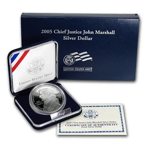  (1) 2005 P Chief Justice John Marshall $1 Proof Silver Dollar Coin w/Box & COA - Picture 1 of 2