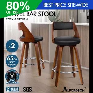 ALFORDSON 2x Bar Stools Swivel Chairs Kitchen Wooden Dining Chair Freddy BLACK - Picture 1 of 11