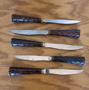 Set 5 coltelli da bistecca con manici in bachelite Staghorn - Bella forma - Foto 1 di 3