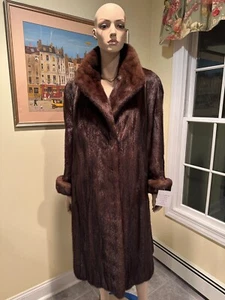 New Female 42" Real Chocolate Brown Mink Real Fur Swing Coat Size Large 14P/16P - Picture 1 of 8