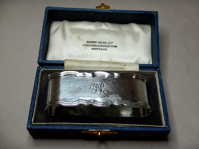 ANTIQUE LARGE STERLING SILVER SERVIETTE NAPKIN RING BY HARDY BROS   ORIGINAL BOX - image 1 of 4