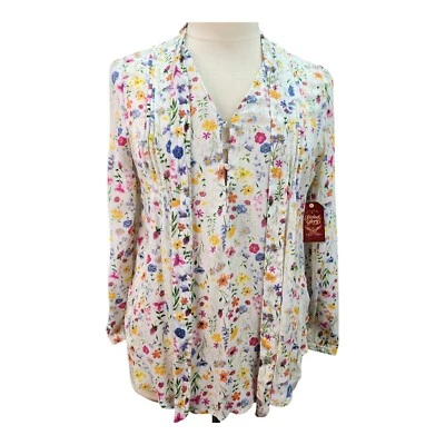 NWT Faded Glory Blouse LAR 12-14 Rayon Semi Sheer VNeck Country Cottage Core NEW - Image 1 of 4