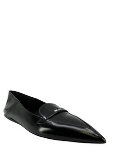 PRADA Leather Point Toe Logo Flats Size 9.5 - Picture 1 of 5