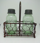 Pair of Salt & Pepper Seasoning Shakers Green Mason Jars Embossed NOV 30th 1858