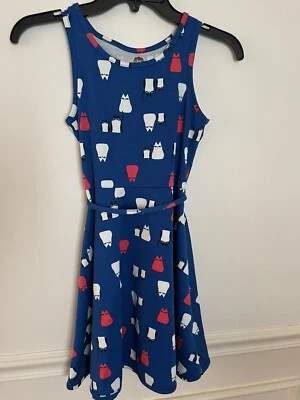 Vestido Gato Azul Gris Total Niña Sin Mangas L 10/12 Corbata Cintura Gatito Foto 1 de 4