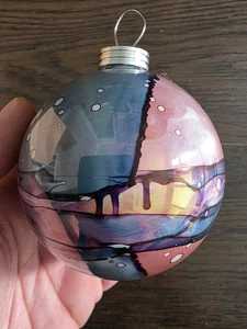 🎨 Adorno de vidrio de tinta pintado a mano - Arte abstracto - 3,5” - Único en su tipo - Imagen 1 de 3