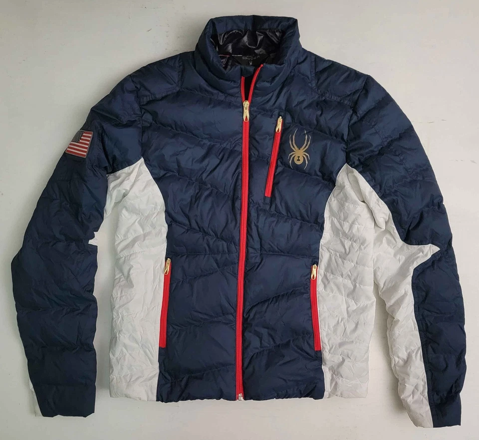Spyder Team USA Down Filled Outdoor Ski Red White Blue Puffer Jacket Coat Mens S - Image 1 of 4