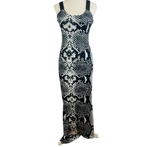 BEBE Addiction Women's Black & White Racer Back Snake Pattern Maxi Dress Size XS - Picture 1 of 12