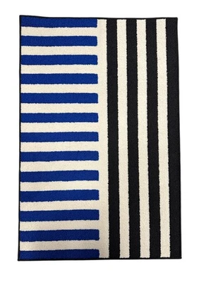 Nueva alfombra IKEA VANDPLATS pelo bajo azul negro/rayas (2 ' 0 "x2 ' 11") 906.009.41 Foto 1 de 2