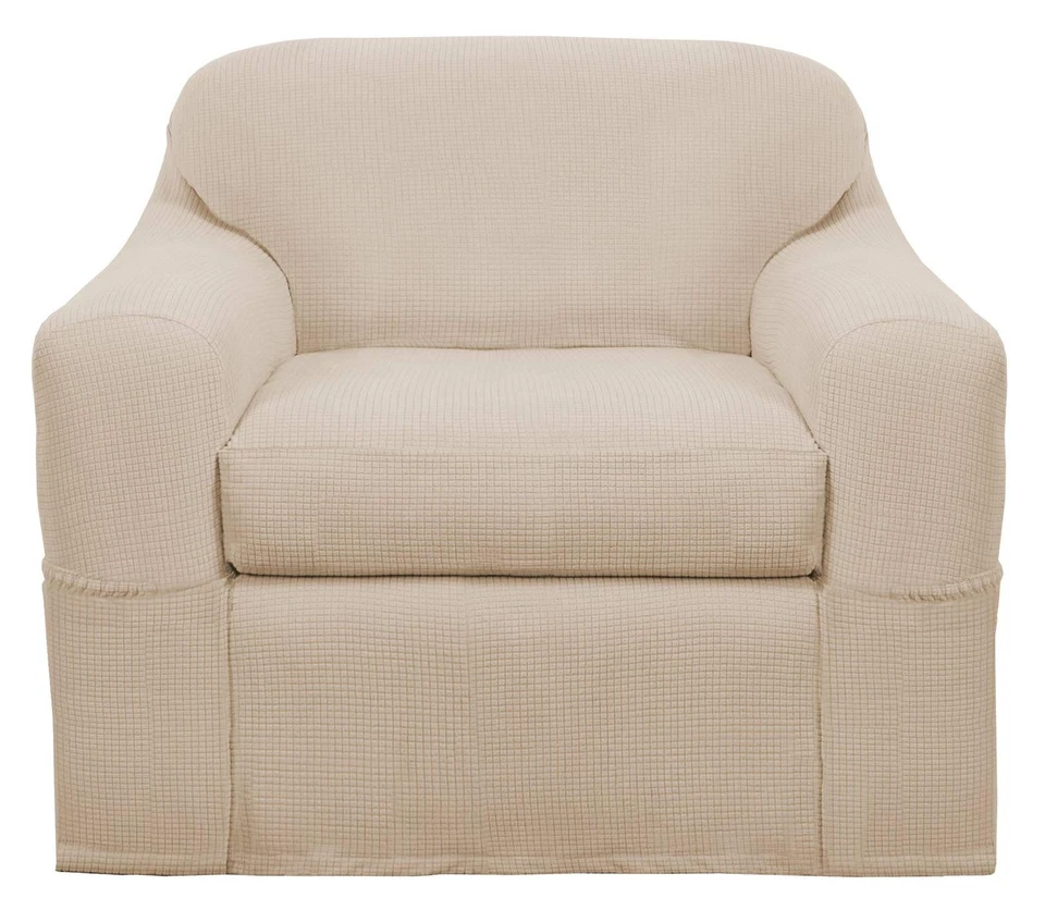 Funda protectora para muebles Maytex Reeves Stretch 2 piezas con brazo, blanco natural Foto 1 de 4