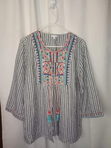 J Jill Love Linen Embroidered Jacket Topper Medium Festival Beach Hippie - Picture 1 of 12