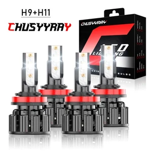 4X CSP H9 H11 LED Headlight Bulbs High Low Beam Combo 6500K White Super Bright - Foto 1 di 13