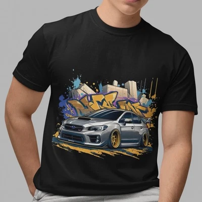 T-Shirt Top Subaru WRX Modified Drifter Auto Sportiva JDM Casual Uomo Nero Bianco - Immagine 1 di 4