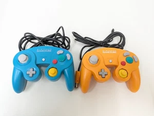 D53 Nintendo GameCube Controller set x2 Blue Orange GC DOL-003 JAPAN USED - Picture 1 of 7