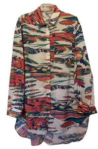 Blusa Jayley S/M Gran Tamaño Mezcla Seda Coloridas Plumas Camisa Lagen Look Boho - Imagen 1 de 20