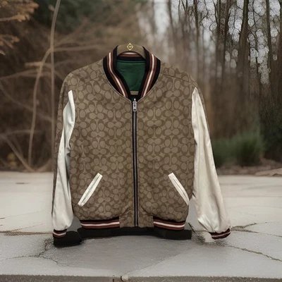 Authentic Coach Reversible Bomber Jacket Men’s Medium Signature Khaki & Green - Image 1 of 4