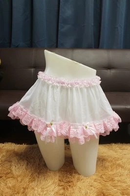 #E5 De Colección 2XL/ElásticoW.24-42" Blanco Nylon Medio Deslizamiento Con Borde de Encaje Rosa Longitud 9" Foto 1 de 4