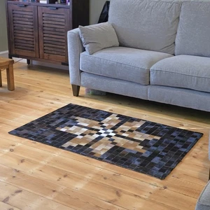 Handmade Cowhide Patchwork Rug: Grey Hair-On Leather (48" x 31") - Picture 1 of 5