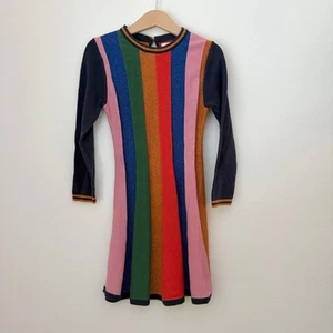 Mini Boden Rainbow Stripe Long Sleeve Dress Sz 6/7 - Picture 1 of 4