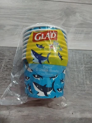 New Sharks Paper Snack Cups Ice Cream Bowls Birthday Party 8 ct Shark Week 12 oz - Image 1 of 4