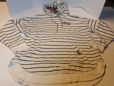 Womens Plus Size 0 Maurices Beige w/ Black Stripes Pullover Hoodie w/ Plaid Trim - Image 1 of 4