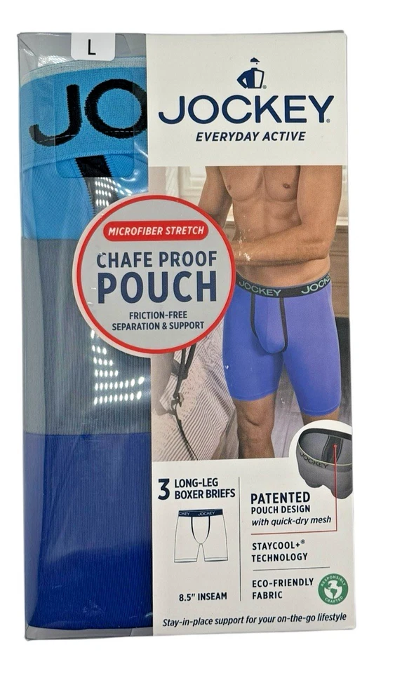 Large-Jockey Mens Chafe Proof Pouch Microfiber Stretch 8.5" Long Briefs 3pk - Image 1 of 4