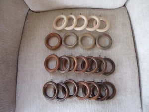 Lot Of 23 Vintage Wood Pole Rings Curtain Drapery Rings With Eye Hooks - Picture 1 of 14