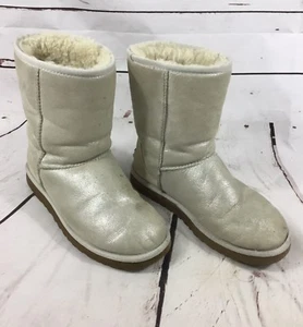UGG UGGS Boots Sparkle METALLIC WHITE CREAM 1002065 GLITTER Size 7 Short Sherpa - Picture 1 of 9