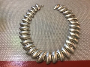 Vintage 1950s Taxco Sterling Silver Big Bean Graduated Collar Necklace - Foto 1 di 11