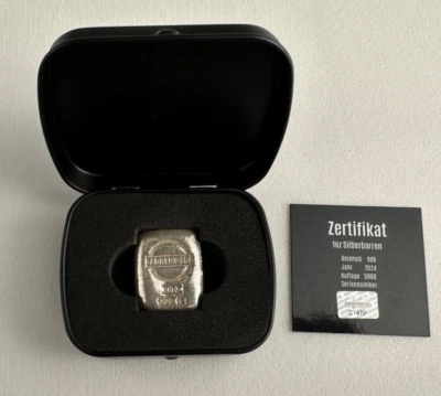 Barrenwerk 1oz Silberbarren mit Zertifikat und Seriennummer im Metalletui - Bild 1 von 4
