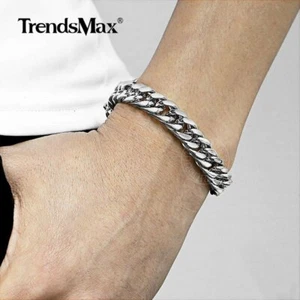 10 mm Corte Plateado Doble Curva Rombo Eslabón 316L Pulsera de Acero Inoxidable Cadena para Hombre - Imagen 1 de 9