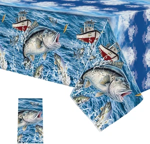 1 Packs Gone Fishing Party Tablecloths Decorations,54 X 108Inches Gone Fishin’ P - Picture 1 of 7