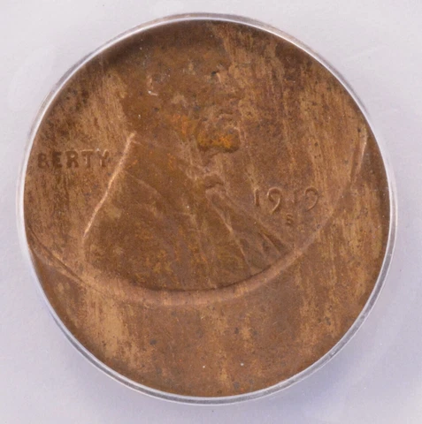 ANACS 1c 1919-S Wheat Cent Struck 25% Off-Center VG8 Cover