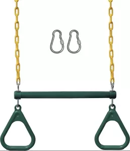 Jungle Gym Kingdom 18” Trapeze Swing Bar Rings 48” Heavy Duty Chain Swing Set.