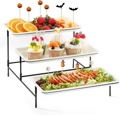 3 Tier Plastic Serving Tray for Party Supplies 12"X6.5" Platters for Serving Foo - Image 1 of 4