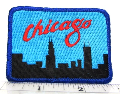 Винтажный Чикаго Иллинойс куртка нашивка Skyline на ночь путешествий сувенир - Изображение 1 из 3
